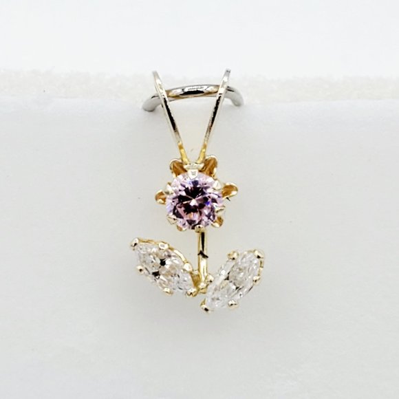 10K Yellow Gold CZ Flower Pendant - Picture 1 of 9